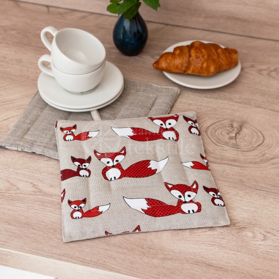 Printed half linen tray for hot pot "Foxes"